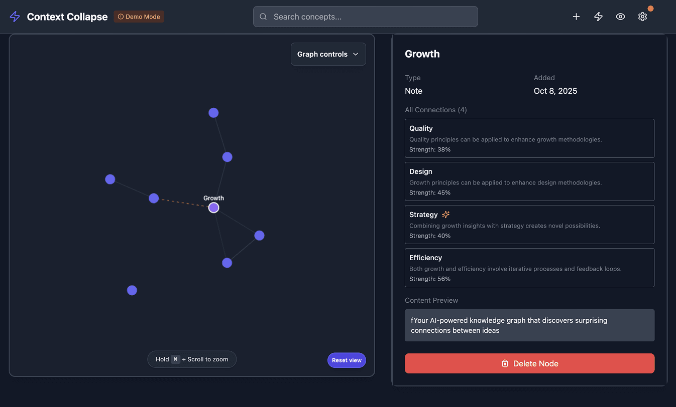 Context Collapse knowledge graph interface preview